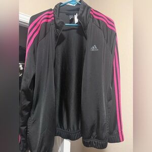 Adidas Women's Black Bomber Jacket with Pink Stripes